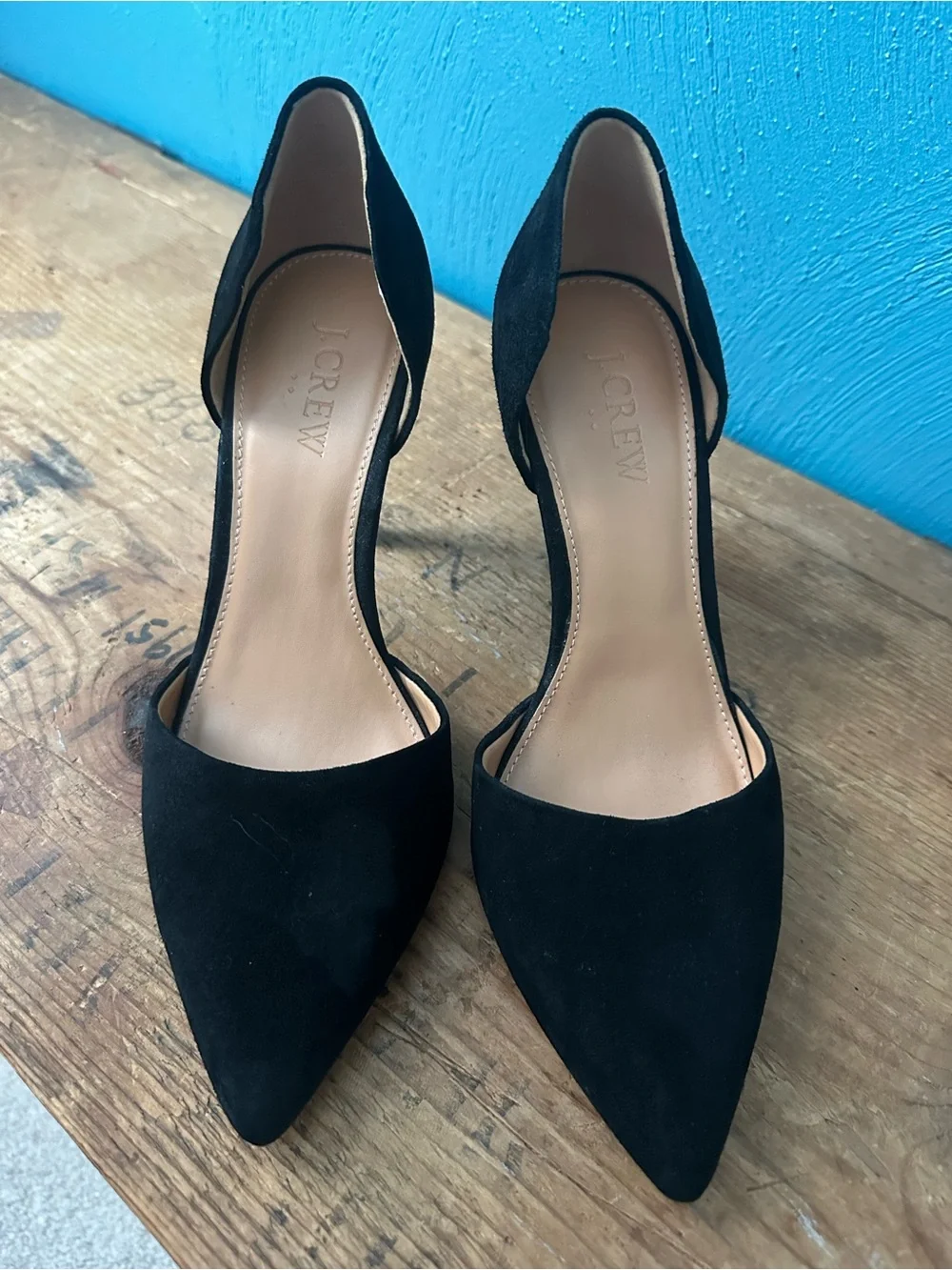J. Crew Factory Black Suede Pointed D'Orsay Pumps